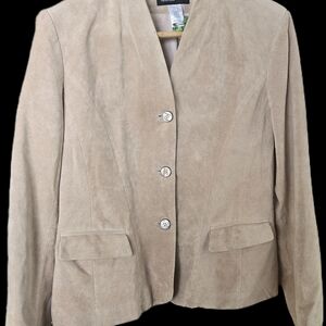 Jones New York Beige Genuine Suede Jacket Blazer Size Large